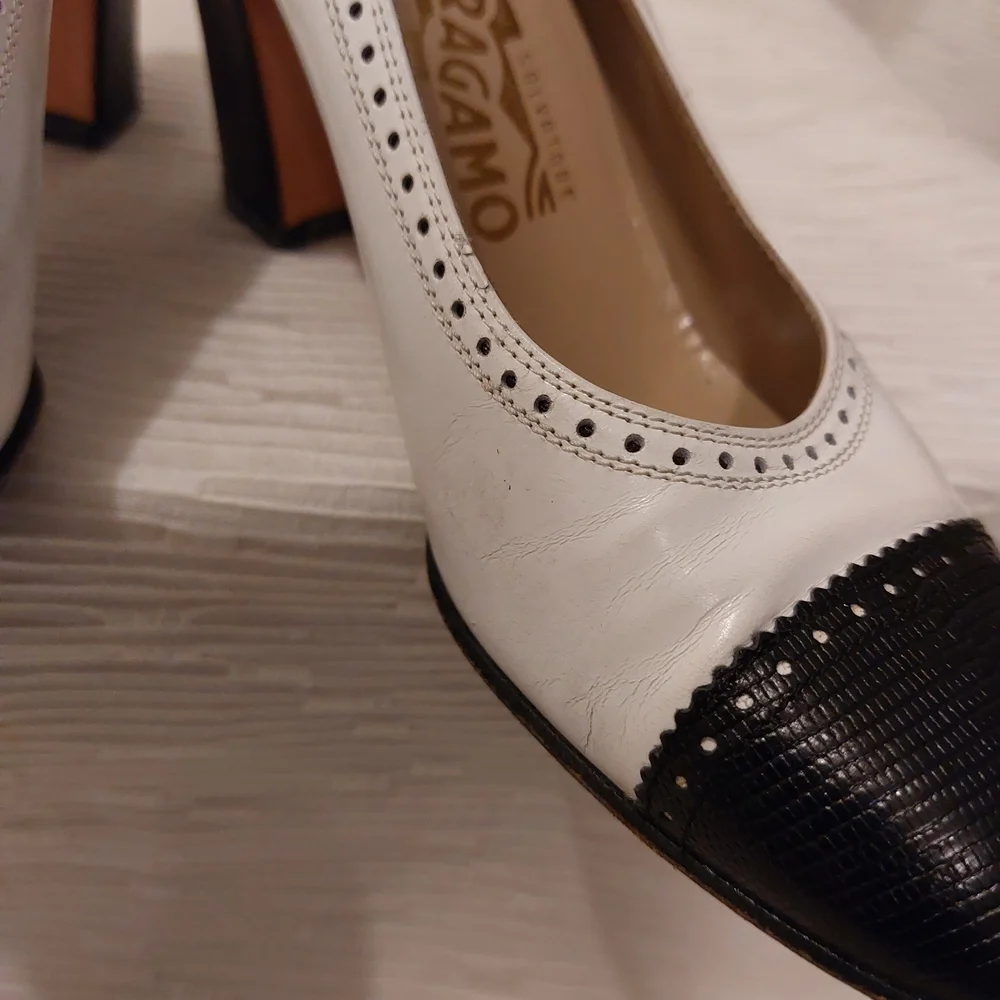 Leather Salvatore Ferragamo Black and White Heels Size 6.5 - Picture 15 of 15